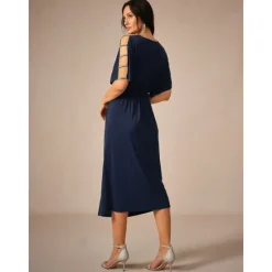 Online Women's Midi Dress Knit Dress Elegant Stylish Party Date Regular Fit Solid Color Short Sleeve V Neck Summer Women Cocktail Dress