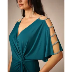 Outlet Women's Midi Dress Knit Dress Elegant Stylish Party Date Regular Fit Solid Color Short Sleeve V Neck Summer Women Cocktail Dress