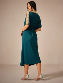 Hot Women's Midi Dress Knit Dress Elegant Stylish Party Date Regular Fit Solid Color Short Sleeve V Neck Summer Women Cocktail Dress