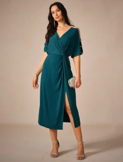 Hot Women's Midi Dress Knit Dress Elegant Stylish Party Date Regular Fit Solid Color Short Sleeve V Neck Summer Women Cocktail Dress