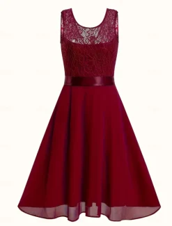 Sale Women's Midi Dress Lace Dress Cocktail Dress Wedding Guest Dress Chiffon Dress Elegant Formal Wedding Party Regular Fit Crew Neck Black White Dark Red Pink Summer Women Cocktail Dress