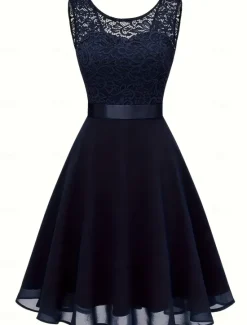 Sale Women's Midi Dress Lace Dress Cocktail Dress Wedding Guest Dress Chiffon Dress Elegant Formal Wedding Party Regular Fit Crew Neck Black White Dark Red Pink Summer Women Cocktail Dress
