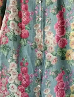 Discount Women's Midi Dress Linen-Inspired Dresses Shirt Dress Casual Dress Elegant Stylish Casual Vacation Daily Date Loose Fit Floral Long Sleeve Crew Neck Red Blue Dark Green Green Spring Fall Women Dresses|Spring Dresses
