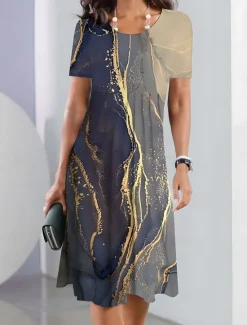 Best Women's Midi Dress Ombre Floral Pocket Print Crew Neck Daily Date Short Sleeve Summer Spring Women Casual Dress