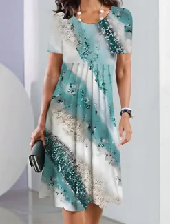 Best Women's Midi Dress Ombre Floral Pocket Print Crew Neck Daily Date Short Sleeve Summer Spring Women Casual Dress