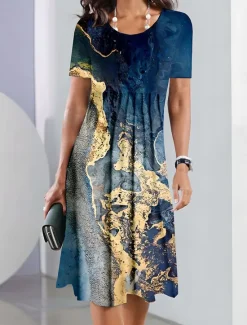 Best Women's Midi Dress Ombre Floral Pocket Print Crew Neck Daily Date Short Sleeve Summer Spring Women Casual Dress