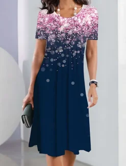 Best Women's Midi Dress Ombre Floral Pocket Print Crew Neck Daily Date Short Sleeve Summer Spring Women Casual Dress