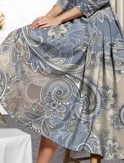 Hot Women's Midi Dress Party Dress Cocktail Dress Wedding Guest Dress Swing Dress Fashion Party Modern Formal Winter Dress Vacation Regular Fit Floral 3/4 Length Sleeve Deep V Spring Fall Winter Women Cocktail Dress