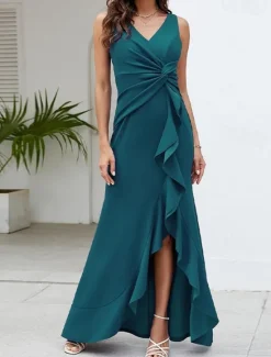 Hot Women's Midi Dress Party Dress Cocktail Dress Wedding Guest Dress Elegant Fashion Wedding Party Special Occasion Regular Fit Plain Sleeveless V Neck Black Wine Red Navy Blue Summer Women Cocktail Dress