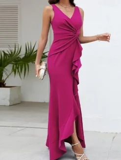 Hot Women's Midi Dress Party Dress Cocktail Dress Wedding Guest Dress Elegant Fashion Wedding Party Special Occasion Regular Fit Plain Sleeveless V Neck Black Wine Red Navy Blue Summer Women Cocktail Dress