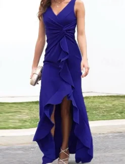 Hot Women's Midi Dress Party Dress Cocktail Dress Wedding Guest Dress Elegant Fashion Wedding Party Special Occasion Regular Fit Plain Sleeveless V Neck Black Wine Red Navy Blue Summer Women Cocktail Dress