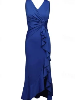 Hot Women's Midi Dress Party Dress Cocktail Dress Wedding Guest Dress Elegant Fashion Wedding Party Special Occasion Regular Fit Plain Sleeveless V Neck Black Wine Red Navy Blue Summer Women Cocktail Dress