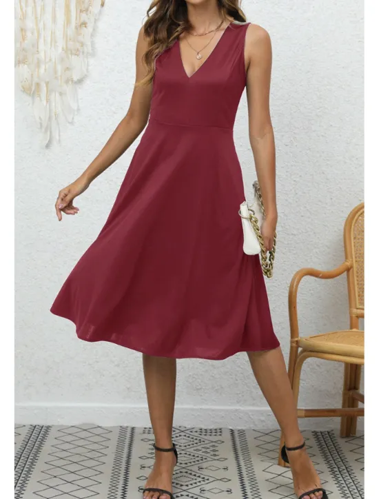 Discount Women's Midi Dress Party Dress Cocktail Dress Fashion Party Birthday Date Regular Fit Plain Sleeveless V Neck Black Wine Blue Dark Green Summer Women Cocktail Dress