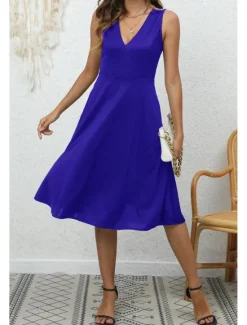 Discount Women's Midi Dress Party Dress Cocktail Dress Fashion Party Birthday Date Regular Fit Plain Sleeveless V Neck Black Wine Blue Dark Green Summer Women Cocktail Dress