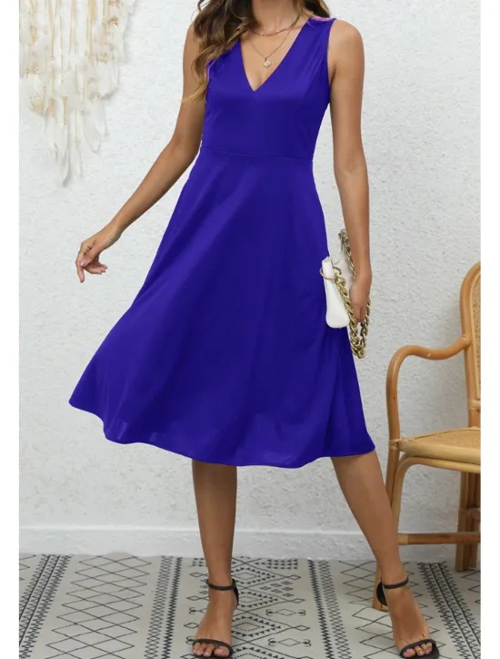 Discount Women's Midi Dress Party Dress Cocktail Dress Fashion Party Birthday Date Regular Fit Plain Sleeveless V Neck Black Wine Blue Dark Green Summer Women Cocktail Dress