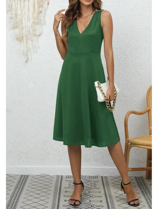 Discount Women's Midi Dress Party Dress Cocktail Dress Fashion Party Birthday Date Regular Fit Plain Sleeveless V Neck Black Wine Blue Dark Green Summer Women Cocktail Dress