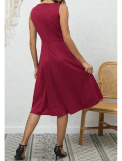 Discount Women's Midi Dress Party Dress Cocktail Dress Fashion Party Birthday Date Regular Fit Plain Sleeveless V Neck Black Wine Blue Dark Green Summer Women Cocktail Dress