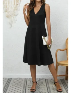 Discount Women's Midi Dress Party Dress Cocktail Dress Fashion Party Birthday Date Regular Fit Plain Sleeveless V Neck Black Wine Blue Dark Green Summer Women Cocktail Dress