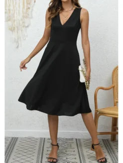 Discount Women's Midi Dress Party Dress Cocktail Dress Fashion Party Birthday Date Regular Fit Plain Sleeveless V Neck Black Wine Blue Dark Green Summer Women Cocktail Dress