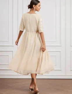 Sale Women's Midi Dress Plain Dress Elegant Casual Street Date Regular Fit Plain Half Sleeve Crew Neck Summer Spring Fall Women Cocktail Dress