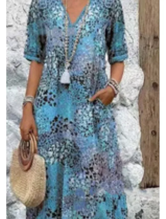 Discount Women's Midi Dress Print Dress Modern Outdoor Vacation Holiday Regular Fit Flower Short Sleeve V Neck Red Blue Khaki Rose Pink Summer Women Floral Dresses