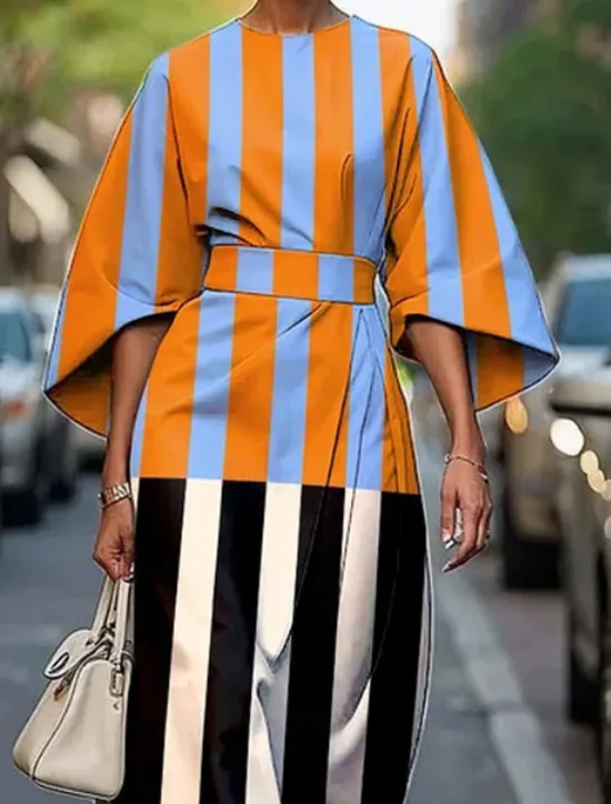 Best Women's Midi Dress Print Dress Elegant Fashion Outdoor Holiday Date Regular Fit Color Block Striped Half Sleeve Crew Neck Black White Summer Women Floral Dresses