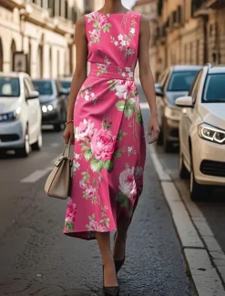 Clearance Women's Midi Dress Prom Dress Floral Dress Summer Dress Elegant Fashion Outdoor Party Date Regular Fit Flower Sleeveless Crew Neck Summer Spring Women Floral Dresses