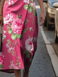 Clearance Women's Midi Dress Prom Dress Floral Dress Summer Dress Elegant Fashion Outdoor Party Date Regular Fit Flower Sleeveless Crew Neck Summer Spring Women Floral Dresses