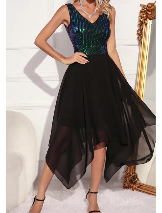 Women's Midi Dress Sequin Dress Party Dress Fashion Party Evening Party Regular Fit Color Block Sleeveless V Neck Green Apricot Summer Women Cocktail Dress