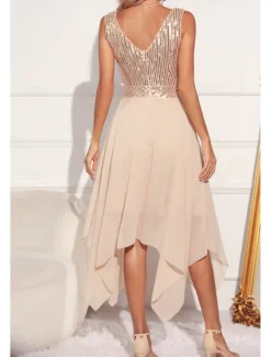 Women's Midi Dress Sequin Dress Party Dress Fashion Party Evening Party Regular Fit Color Block Sleeveless V Neck Green Apricot Summer Women Cocktail Dress