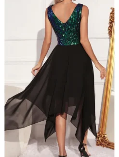 Women's Midi Dress Sequin Dress Party Dress Fashion Party Evening Party Regular Fit Color Block Sleeveless V Neck Green Apricot Summer Women Cocktail Dress