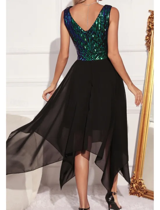 Women's Midi Dress Sequin Dress Party Dress Fashion Party Evening Party Regular Fit Color Block Sleeveless V Neck Green Apricot Summer Women Cocktail Dress