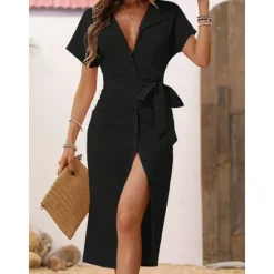 Clearance Women's Midi Dress Sheath Dress Elegant Daily Date Regular Fit Short Sleeve V Neck Black Apricot Summer Women Work Dresses