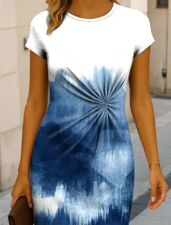 Online Women's Midi Dress Sheath Dress Bodycon Dress Formal Boho Daily Regular Fit Ombre Graphic Abstract Short Sleeve Crew Neck Red Blue Purple Green Summer Spring Women Work Dresses
