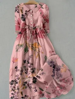 Best Women's Midi Dress Sheath Dress Summer Dress Vacation Casual Beach Daily Holiday Going out Graphic Long Sleeve Lapel Yellow Pink Blue Green Summer Spring Women Casual Dress