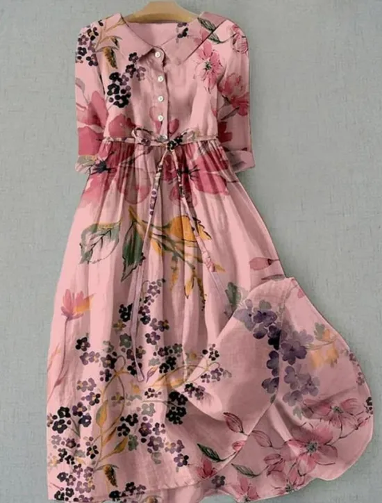 Best Women's Midi Dress Sheath Dress Summer Dress Vacation Casual Beach Daily Holiday Going out Graphic Long Sleeve Lapel Yellow Pink Blue Green Summer Spring Women Casual Dress