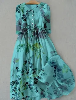 Best Women's Midi Dress Sheath Dress Summer Dress Vacation Casual Beach Daily Holiday Going out Graphic Long Sleeve Lapel Yellow Pink Blue Green Summer Spring Women Casual Dress