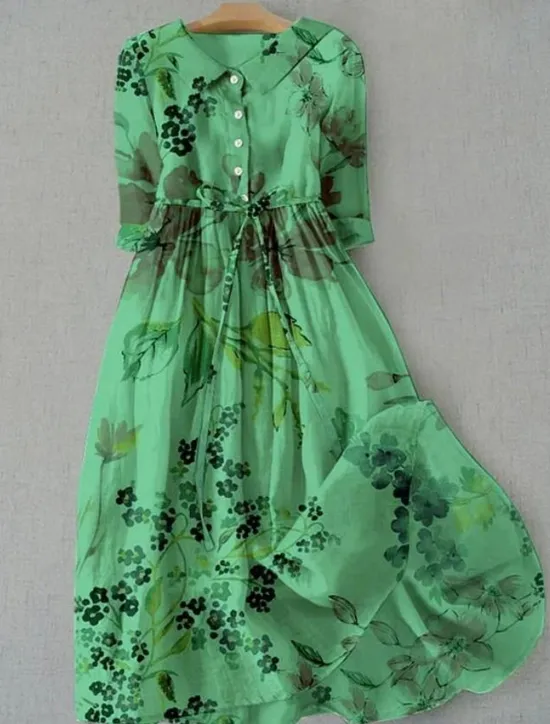 Best Women's Midi Dress Sheath Dress Summer Dress Vacation Casual Beach Daily Holiday Going out Graphic Long Sleeve Lapel Yellow Pink Blue Green Summer Spring Women Casual Dress