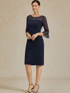Hot Women's Midi Dress Sheath Dress Elegant Regular Fit Solid Color Half Sleeve Crew Neck Summer Spring Women Cocktail Dress