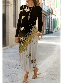 Best Women's Midi Dress Sheath Dress T Shirt Dress Tee Dress Vacation Casual Daily Regular Fit Floral Graphic Long Sleeve Crew Neck Yellow Pink Blue Gray Spring Fall Winter Autumn Women Casual Dress
