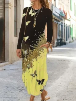 Best Women's Midi Dress Sheath Dress T Shirt Dress Tee Dress Vacation Casual Daily Regular Fit Floral Graphic Long Sleeve Crew Neck Yellow Pink Blue Gray Spring Fall Winter Autumn Women Casual Dress