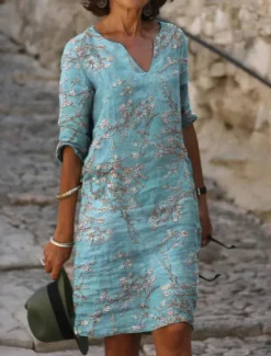Discount Women's Midi Dress Shift Dress Floral Print Split Neck Daily Date Half Sleeve Summer Spring Women Casual Dress|Spring Dresses