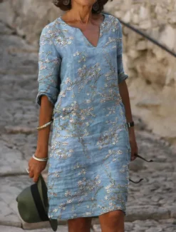 Discount Women's Midi Dress Shift Dress Floral Print Split Neck Daily Date Half Sleeve Summer Spring Women Casual Dress|Spring Dresses