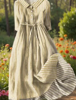 Women's Midi Dress Shift Dress Casual Daily Regular Fit Graphic Striped Half Sleeve Shirt Collar Red Blue Purple Green Summer Spring Women Casual Dress
