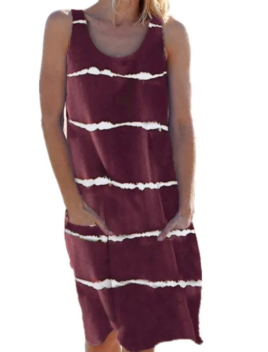 Hot Women's Midi Dress Shift Dress Casual Regular Fit Striped Sleeveless Black White Wine Army Green Summer Spring Women Sundresses