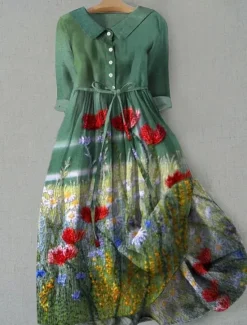 Outlet Women's Midi Dress Shift Dress Casual Daily Regular Fit Floral Graphic Half Sleeve Shirt Collar Blue Green Gray Summer Spring Women Casual Dress