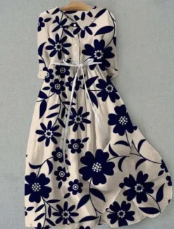Women's Midi Dress Shift Dress Summer Dress Vacation Casual Boho Daily Regular Fit Floral Graphic Half Sleeve Lapel Pink Green Dark Blue Summer Spring Women Casual Dress