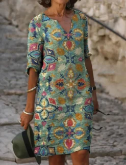 Outlet Women's Midi Dress Shift Dress Summer Dress Print Dress Active Fashion Streetwear Outdoor Daily Date Regular Fit Graphic Half Sleeve Split Neck Summer Spring Women Work Dresses
