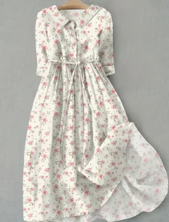 Online Women's Midi Dress Shift Dress Casual Daily Regular Fit Floral Graphic Half Sleeve Shirt Collar Pink Blue Purple Green Summer Spring Women Casual Dress