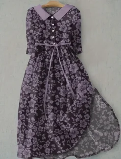 Online Women's Midi Dress Shift Dress Casual Daily Regular Fit Floral Graphic Half Sleeve Shirt Collar Pink Blue Purple Green Summer Spring Women Casual Dress